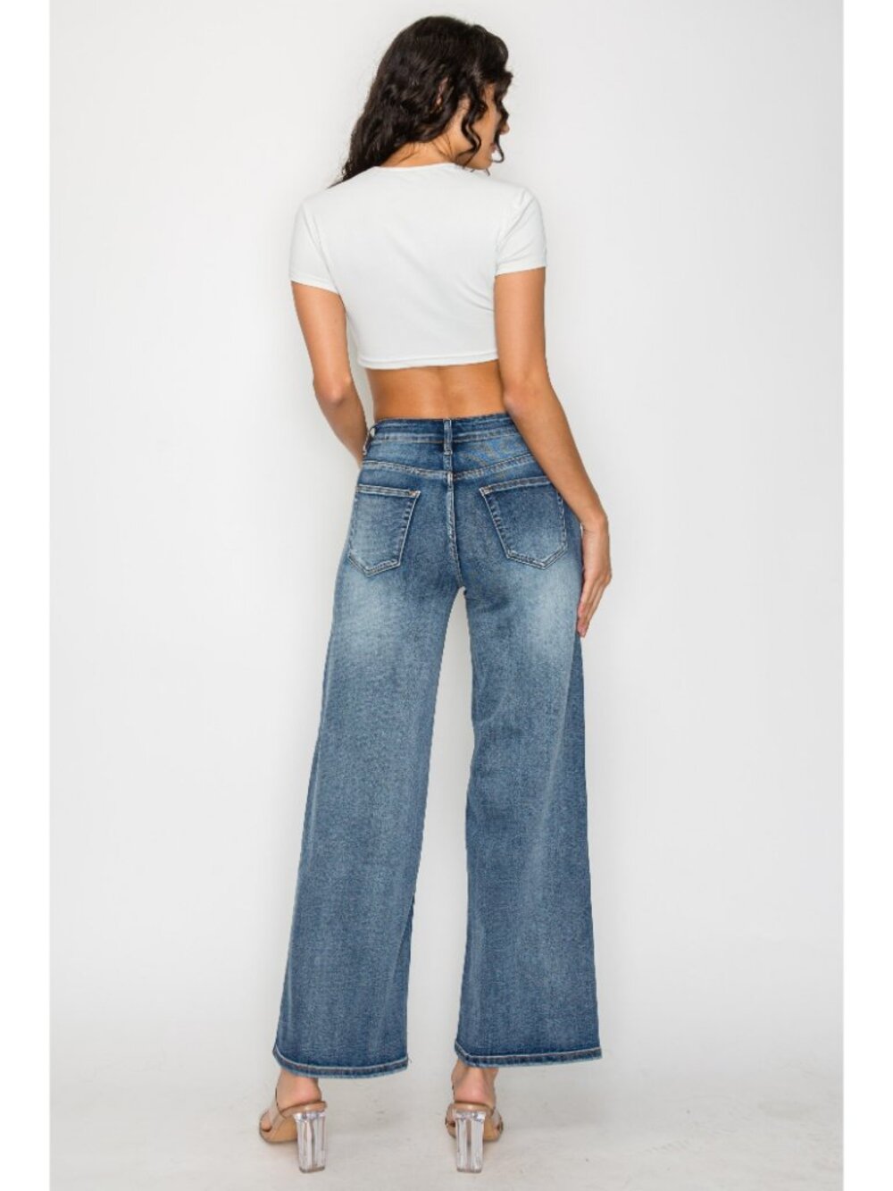 High Waist Washed Wide Leg Jeans Women Vintage Blue Loose Denim Trousers - Picture 7 of 7